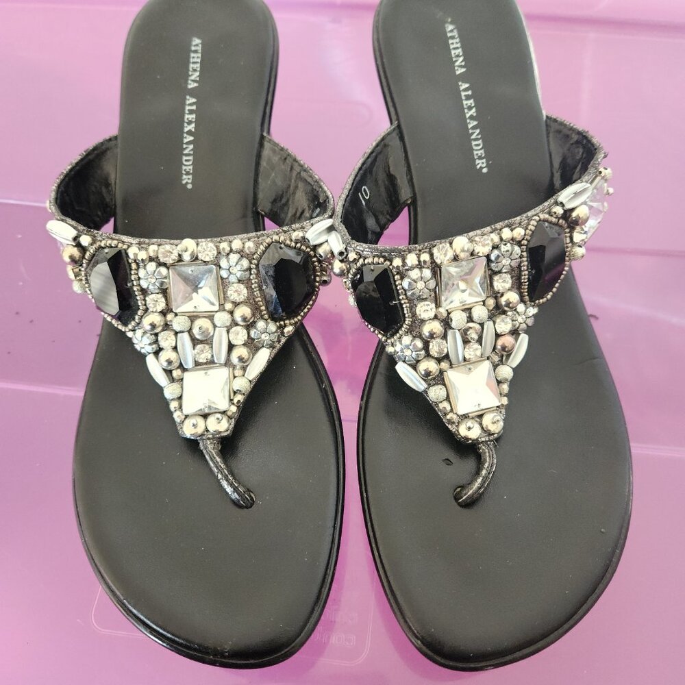 Athena Alexander Sandals Women's Size 10 Black Jeweled Embellished Slip On